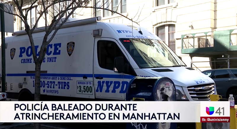 Story image: Univision 41 News Brief: Policía baleado durante atrincheramiento en Manhattan