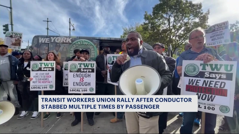 Story image: Transit workers demand MTA safety changes following stabbing of conductor 