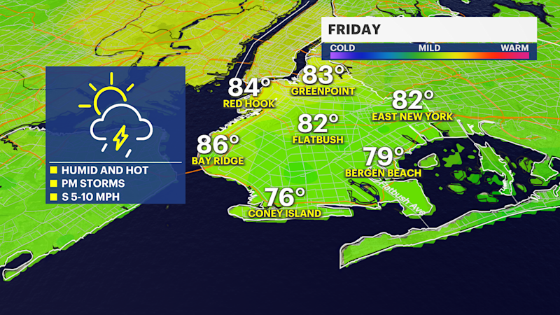 Story image: Sun and clouds with chance of afternoon thunderstorm on Friday for Brooklyn