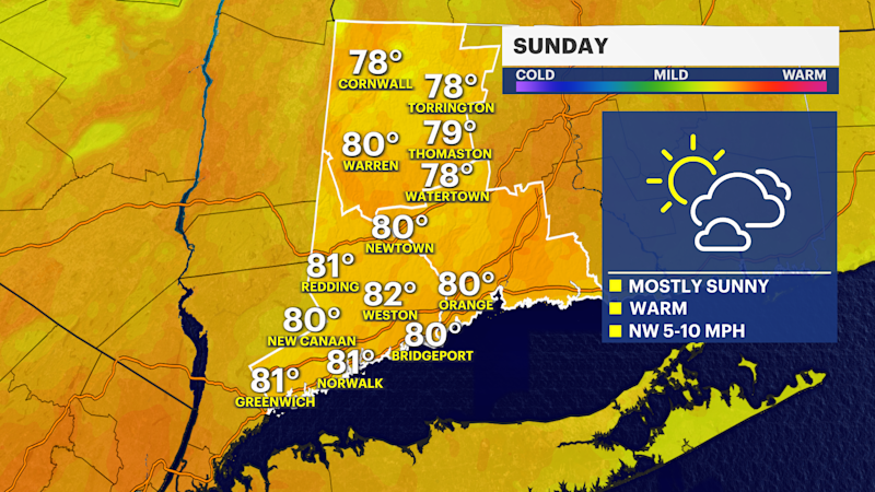 Story image: Comfortable conditions continue into Sunday in Connecticut