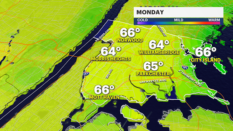 Story image: Wet start to the week in The Bronx; sunshine returns midweek