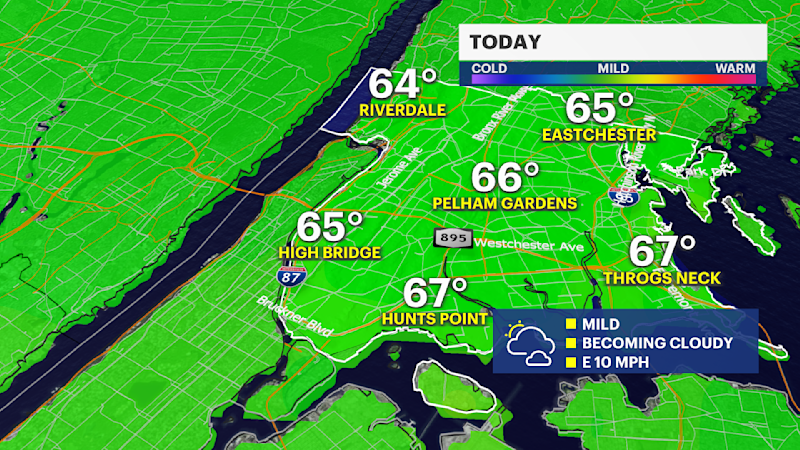 Story image: Sunny before clouds and late-night showers arrive in The Bronx