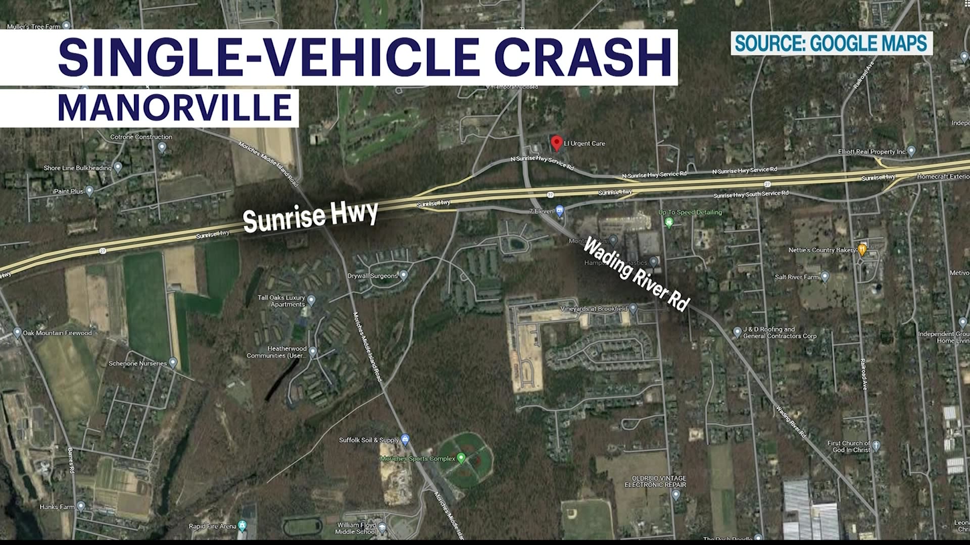 Police Manorville woman hospitalized after Sunrise Highway car crash
