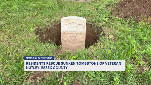 Sunken tombstone of veteran rescued in Nutley