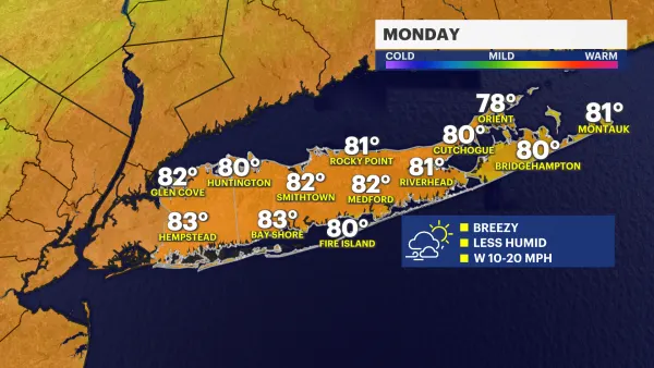 Storms linger overnight on Long Island; less humid Monday
