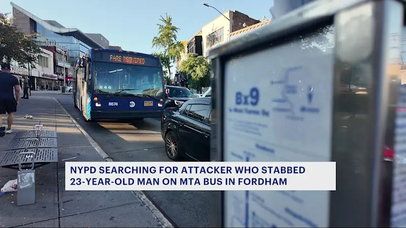 Story image: NYPD search for man who stabbed 23-year-old man on an MTA bus in Fordham