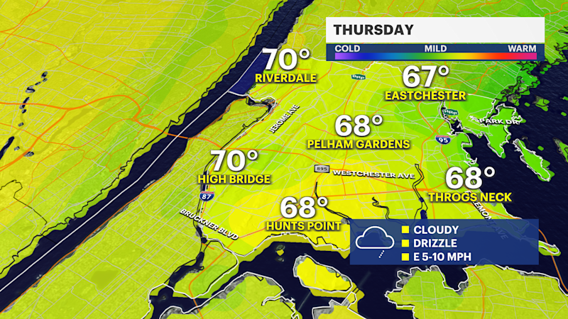 Story image: Rain, misty conditions, and clouds continue overnight in The Bronx