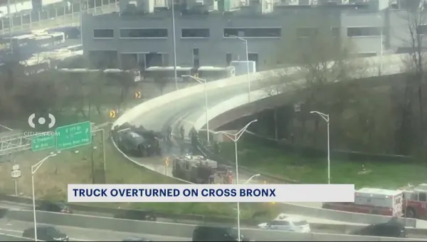 FDNY: Cement truck overturns on Cross Bronx Expressway entrance ramp in West Farms   