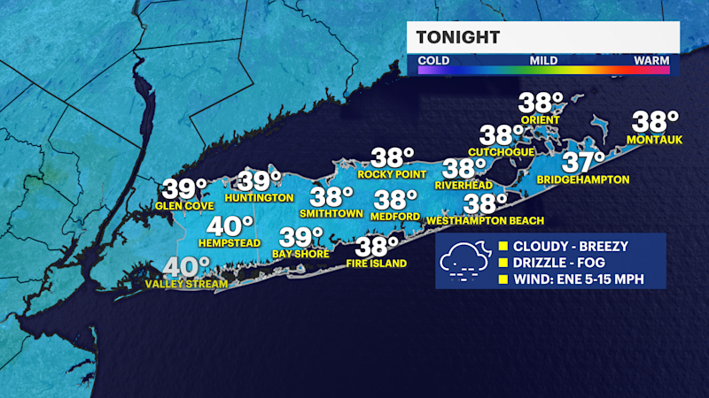 Story image: Cloudy and chilly with some drizzle and fog tonight; rain likely Easter Sunday