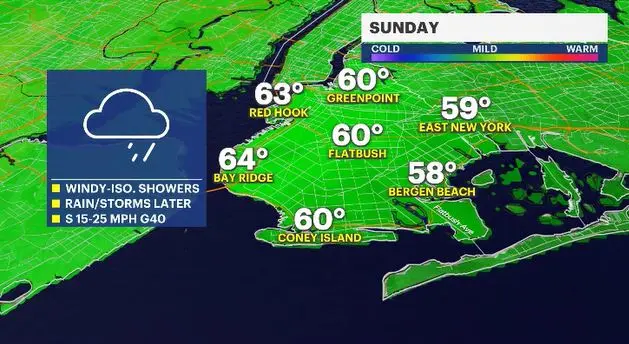 Story image: STORM WATCH: Rain & gusty winds move in late Sunday into Monday in Brooklyn