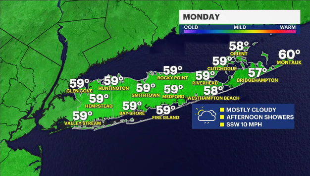 Story image: Seasonal temps, rain chance Monday on Long Island