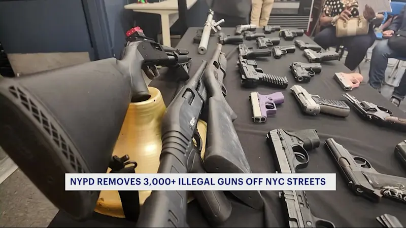Story image: Mayor Adams, NYPD announce more than 3,000 illegal guns seized so far in 2025