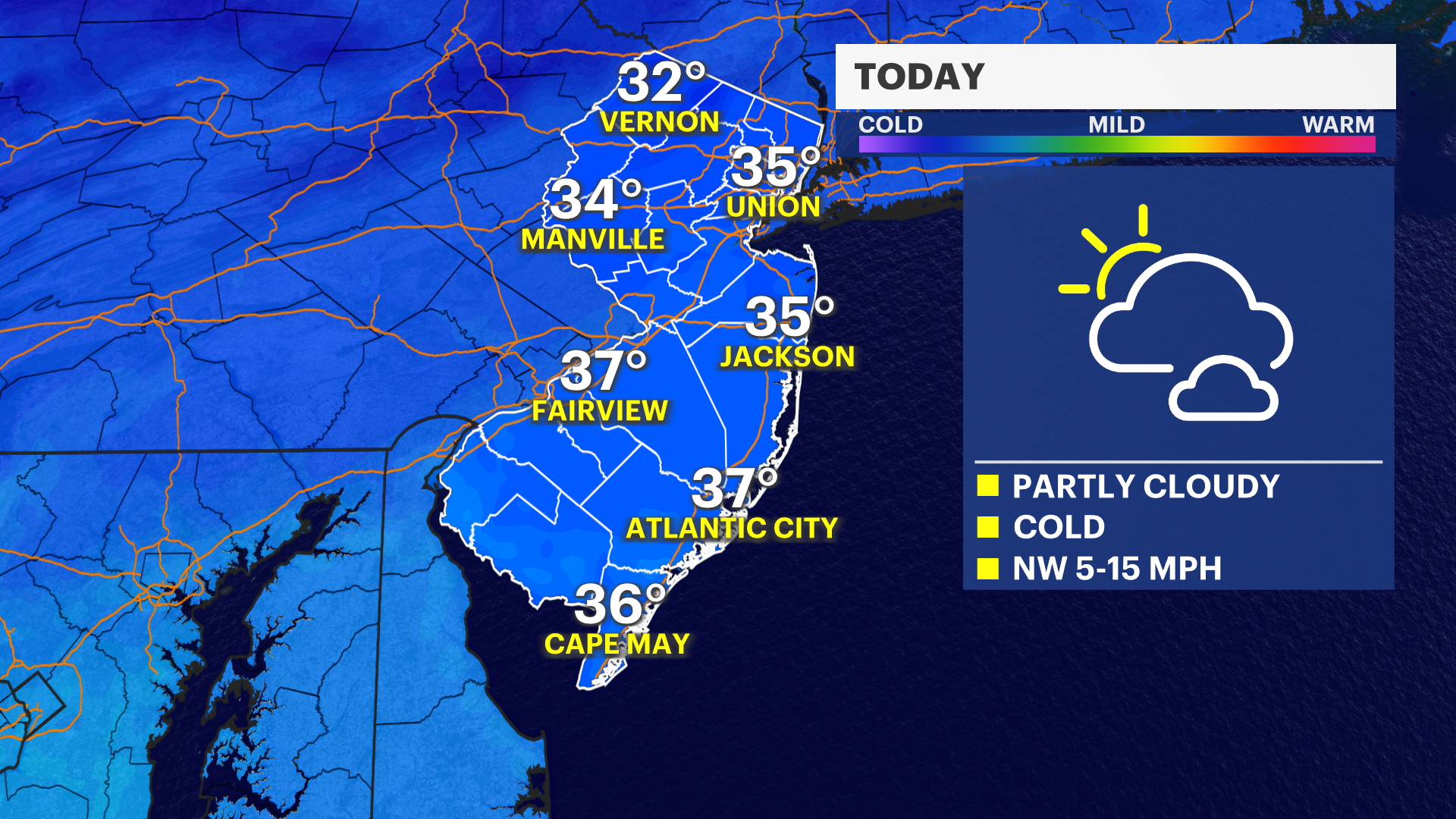 Cold start to the week with milder air on the way in New Jersey