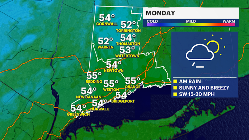 Story image: STORM WATCH: Strong gusts, some heavy rainfall into Monday morning for Connecticut