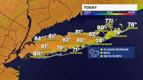 Warm temperatures and growing clouds on Long Island