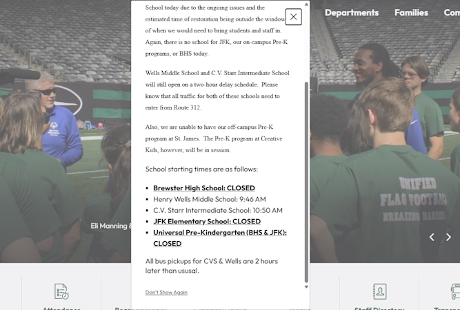 Story image: Power outage closes Brewster High and JFK Elementary, delays other schools