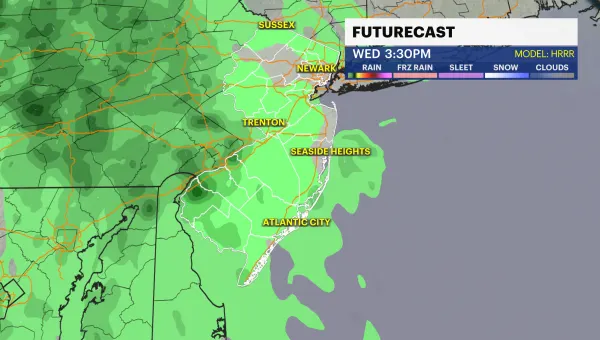 Scattered showers expected this afternoon in New Jersey; weather trends cooler rest of the week