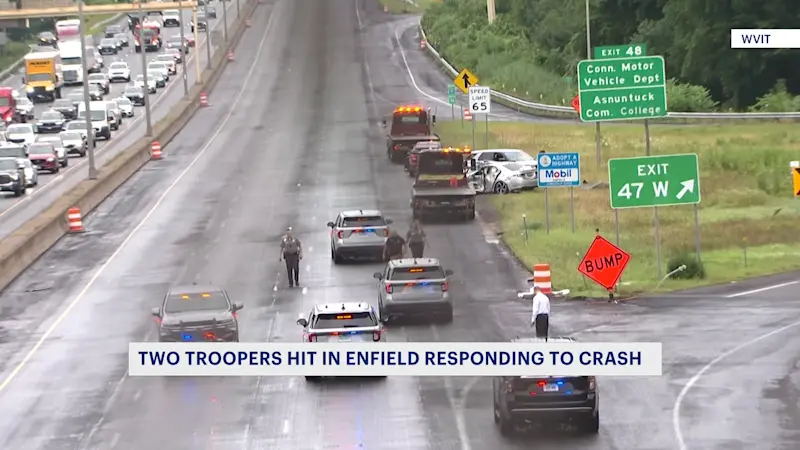 Story image: State police: 2 troopers hit while responding to crash on I-91