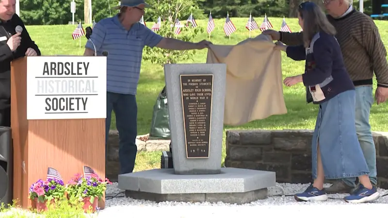 Story image: Ardsley community honors fallen WWII students on Memorial Day with restored memorial plaque