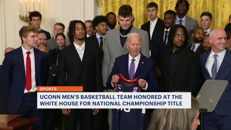 Story image: UConn men’s basketball team honored at the White House for national championship title