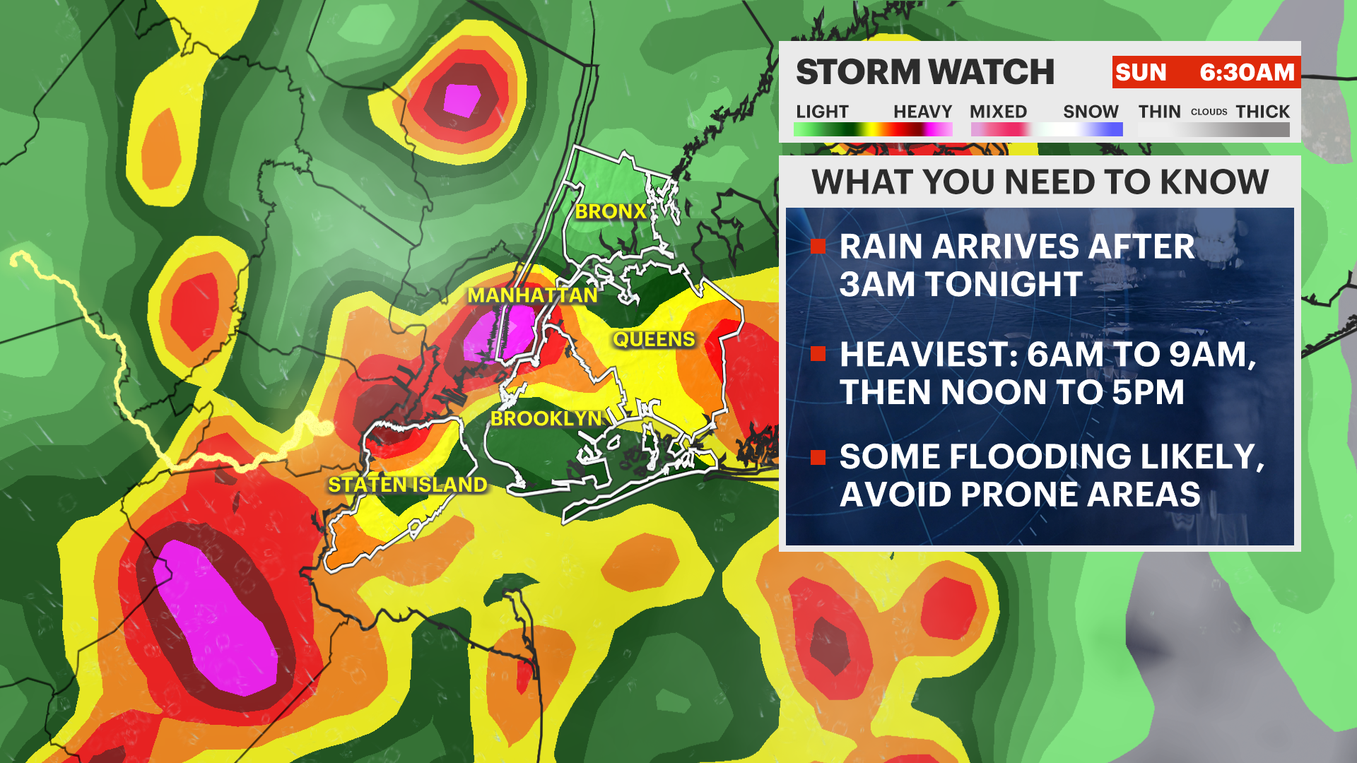 STORM WATCH Heavy rains, chance of flooding for New York City on Sunday