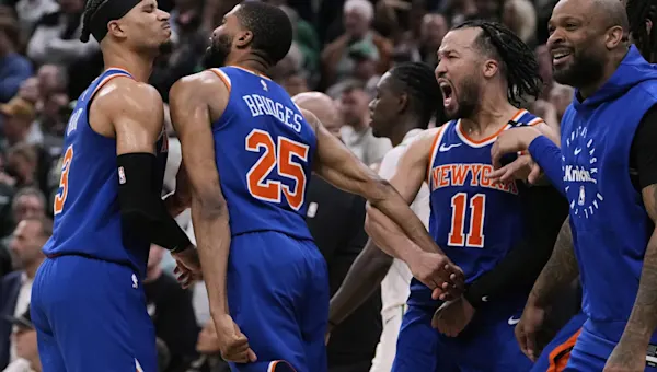Knicks come from 20 down, beat Celtics 108-105 in OT as Bridges' steal preserves Game 1 win