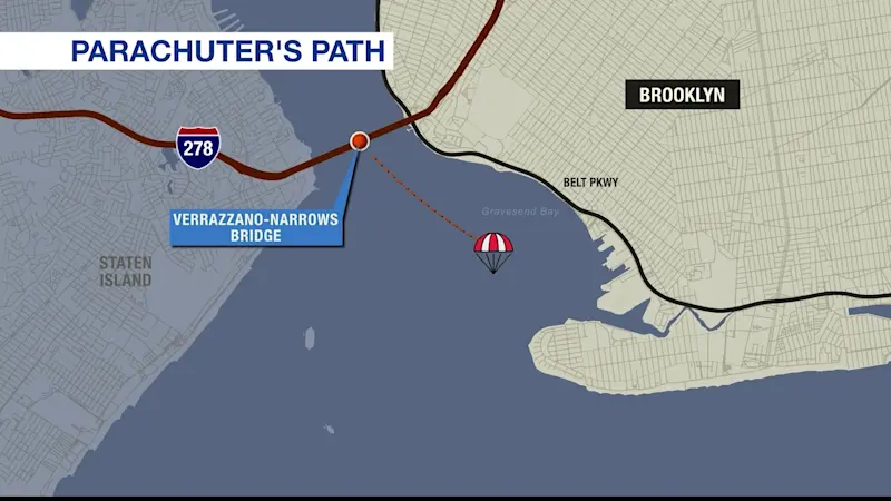 Story image: Bed-Stuy man arrested, charged for parachuting off the Verrazzano-Narrows Bridge