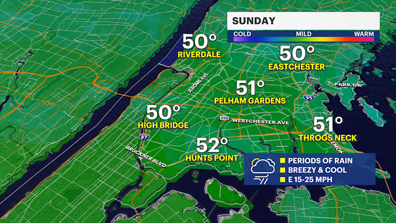 Story image: STORM WATCH: Cool, periods of rain through Memorial Day morning with some drying in the afternoon in the Bronx