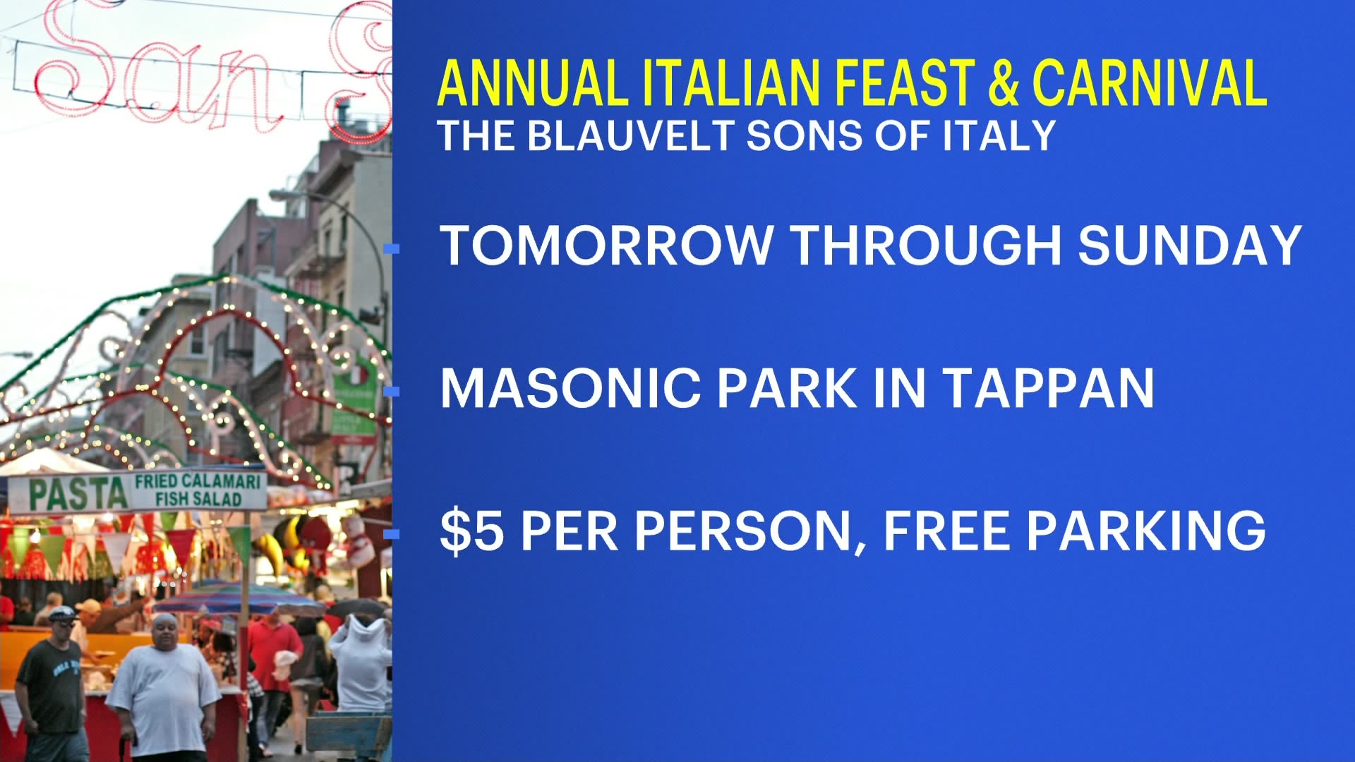 Blauvelt Sons of Italy to host annual Italian Feast & Carnival