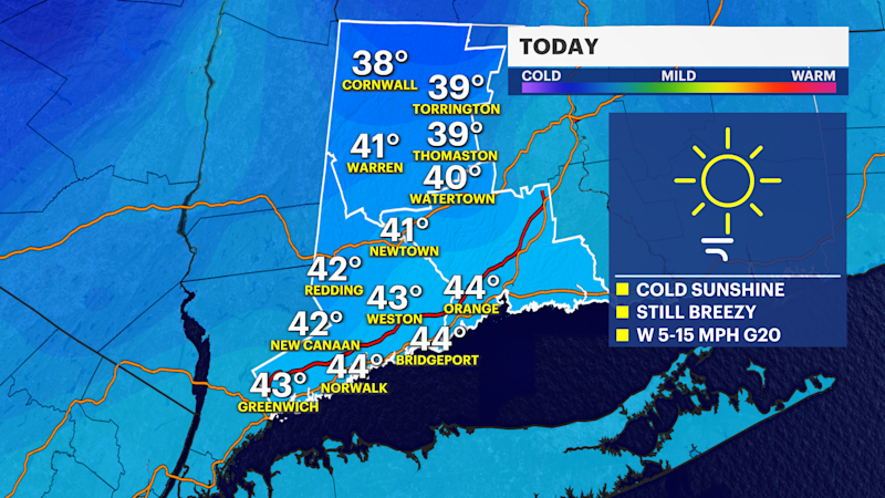 Story image: Wind chills feel like mid-20s today, late week rain chance