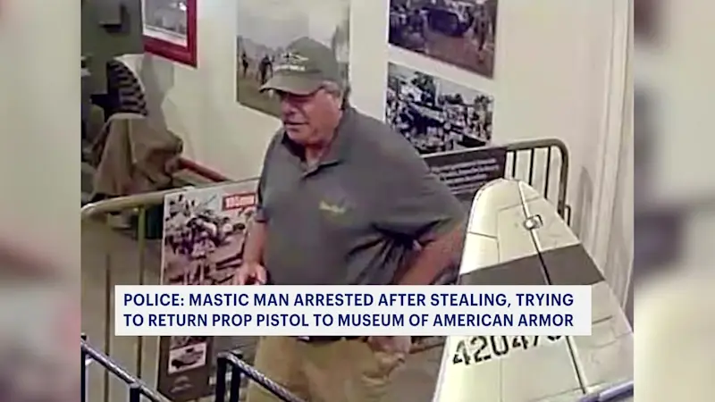 Story image: Police: Mastic man arrested at Museum of American Armor while trying to return replica pistol he was accused of taking
