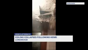 Video shows wild ceiling collapse caused by rain damage