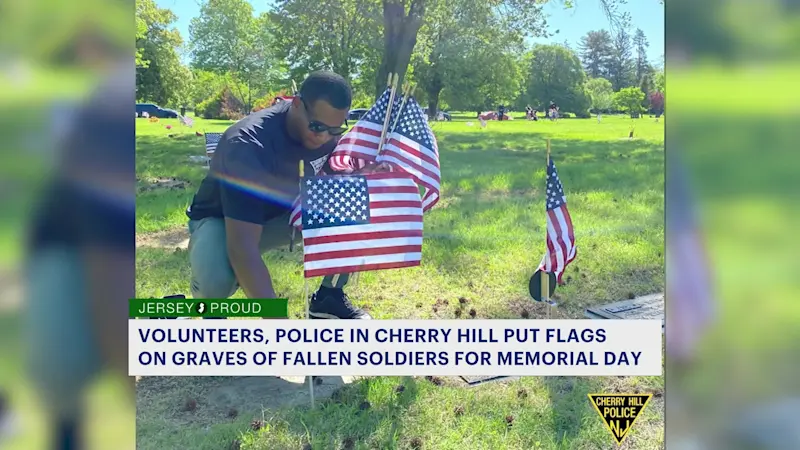 Story image: Jersey Proud: Volunteers place American flags on military members’ graves