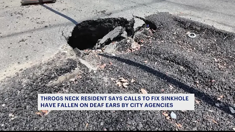 Story image: Homeowner: City is ignoring calls about widening sinkhole in Throgs Neck