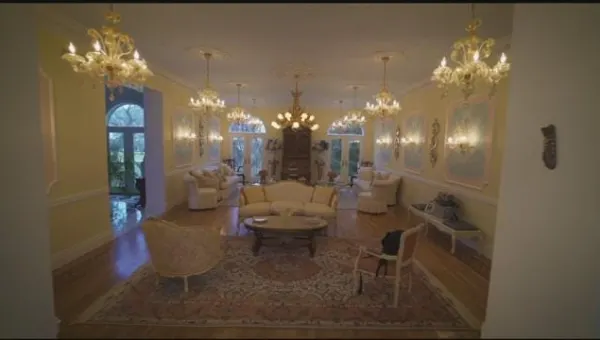 Luxury Living: Italian palazzo, chandelier room, two homes on one island