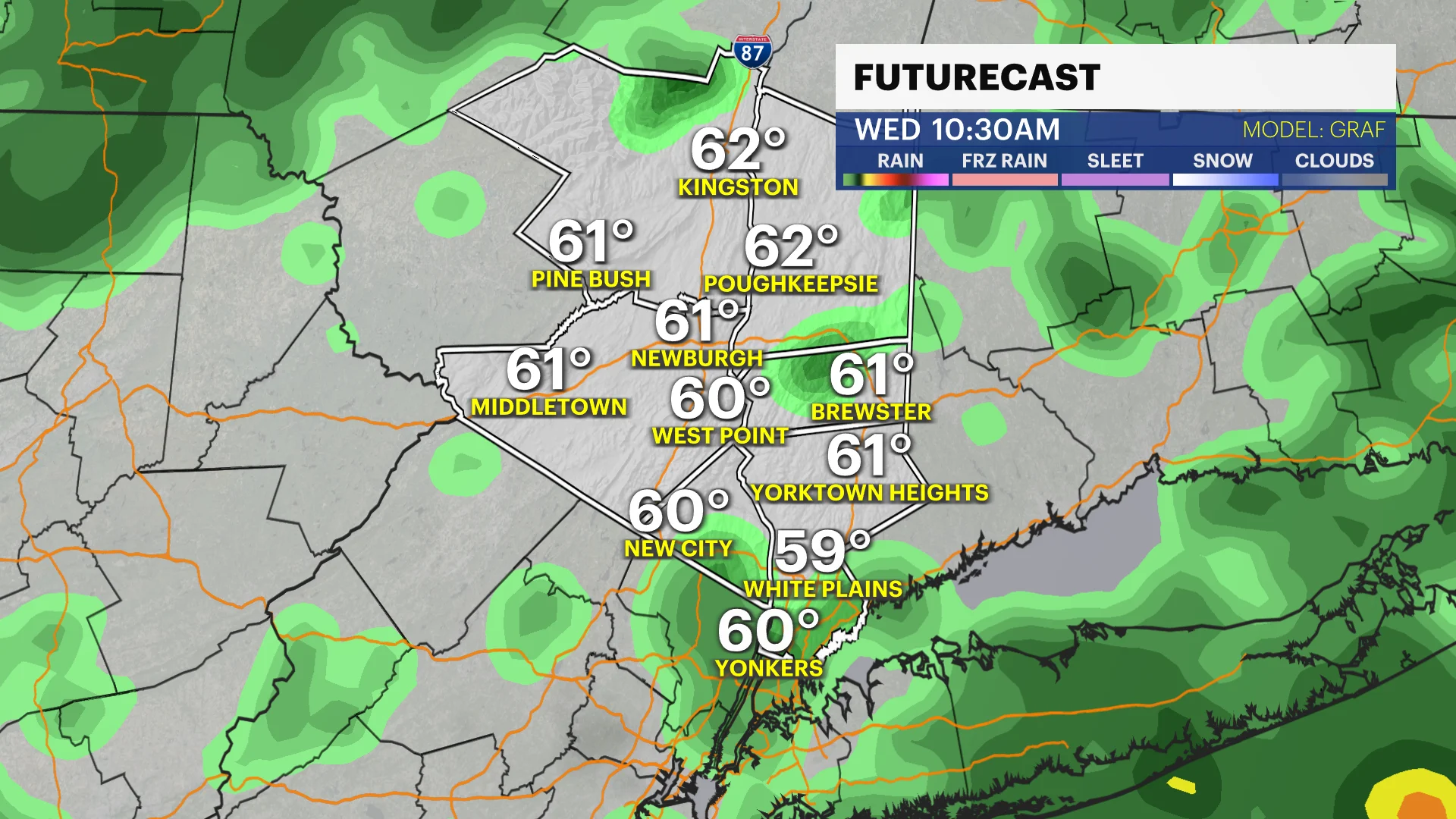 Heavy rain to miss Hudson Valley, only on and off light showers through Thursday