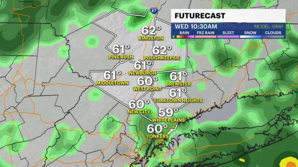 Heavy rain to miss Hudson Valley, only on and off light showers through Thursday