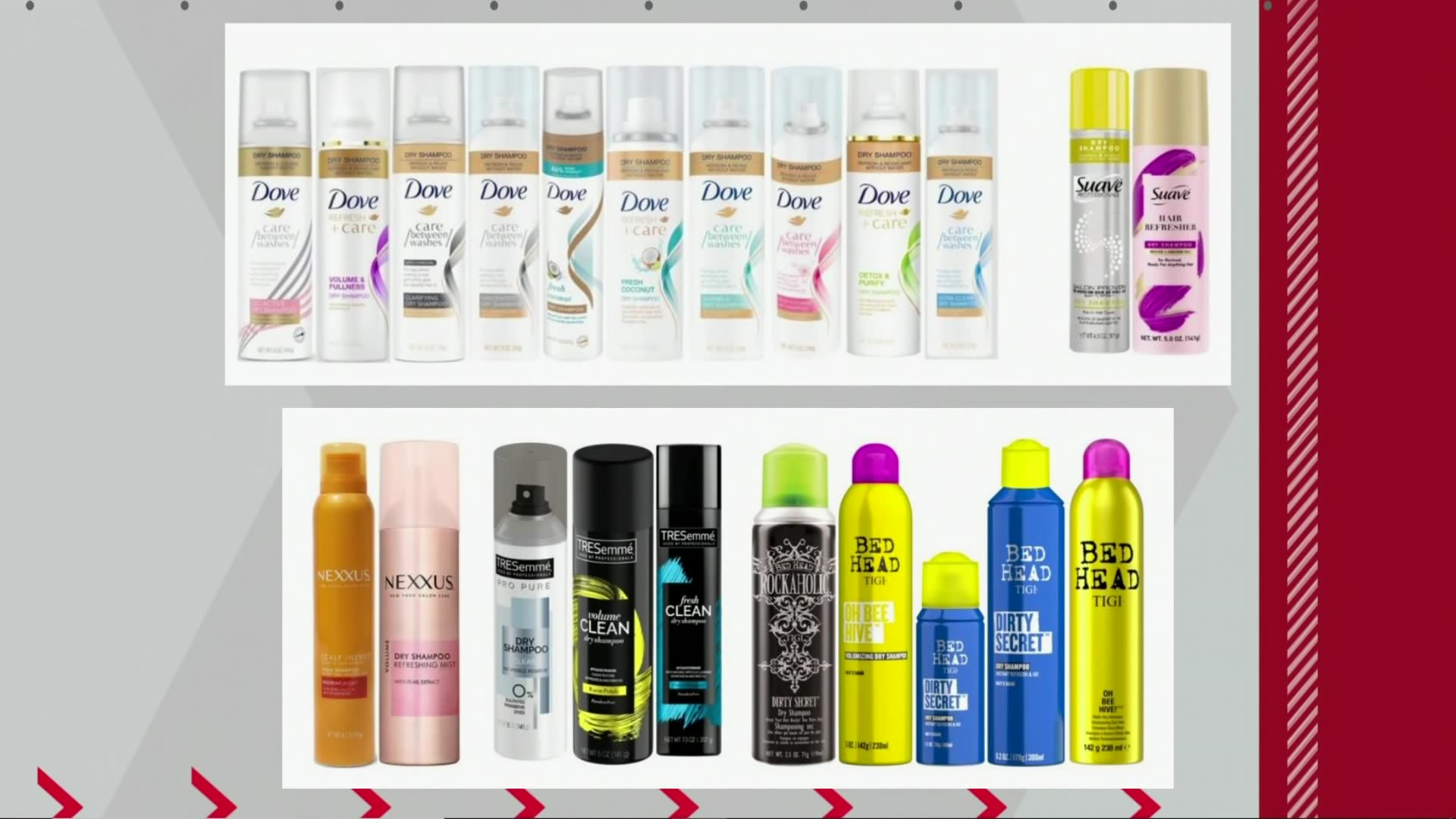Popular brands of dry shampoo produced by Unilever being recalled