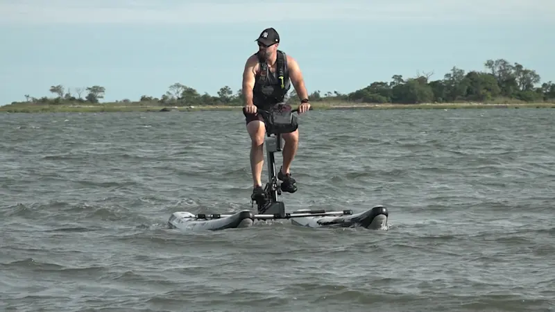 Story image: 'First-ever.' Norwalk man attempting to cross Long Island Sound on Hydrobike for charity