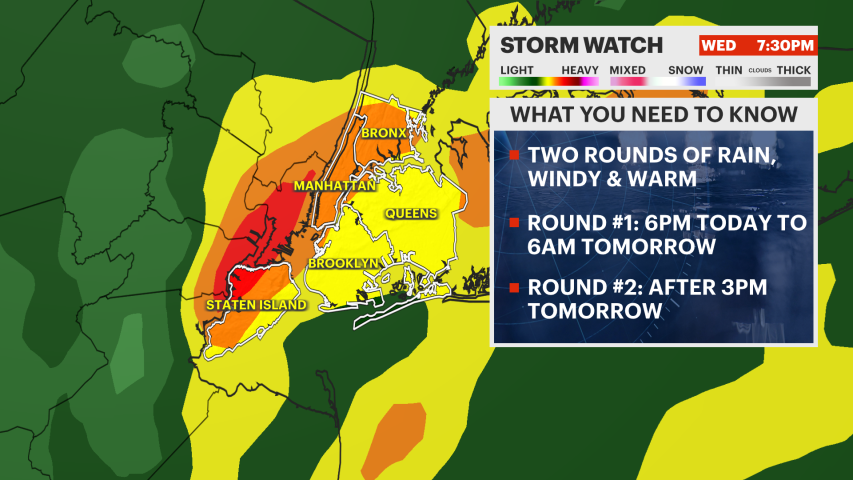 STORM WATCH Rain wind and thunderstorms across Wednesday for NYC