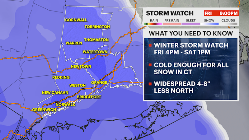Story image: Heavy snow to disrupt local travel starting Friday evening in Connecticut