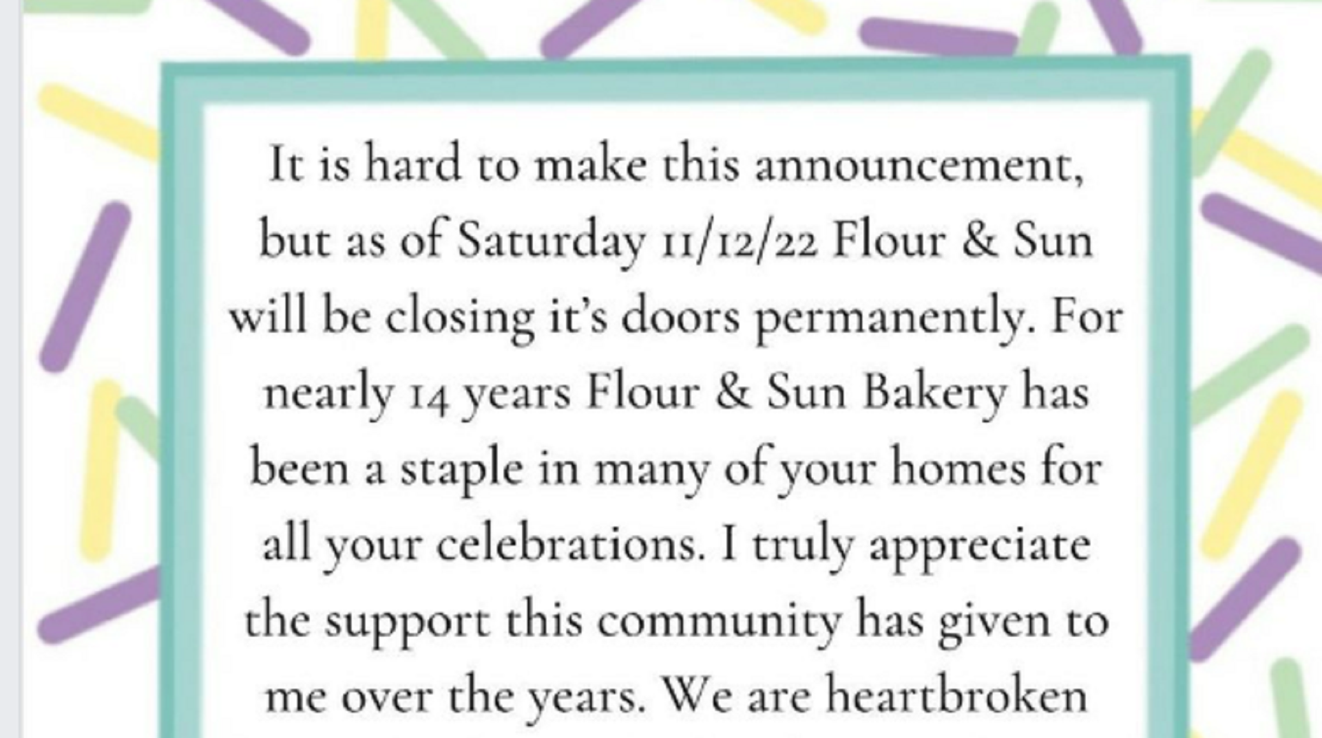 Flour & Sun Bakery in Pleasantville to close Saturday; owner hints at