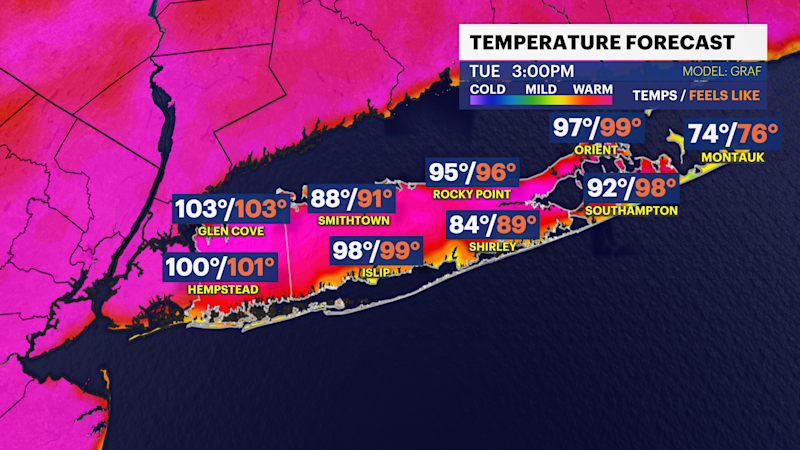 Story image: Heat Alert: Feels-like temps near 100 degrees for Tuesday on Long Island