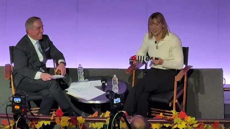 Story image: 14-time Olympic medalist Katie Ledecky inspires students with her story