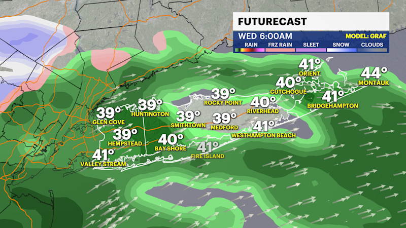 Story image: Chilly rain showers arrive overnight and lead to a wet start Wednesday