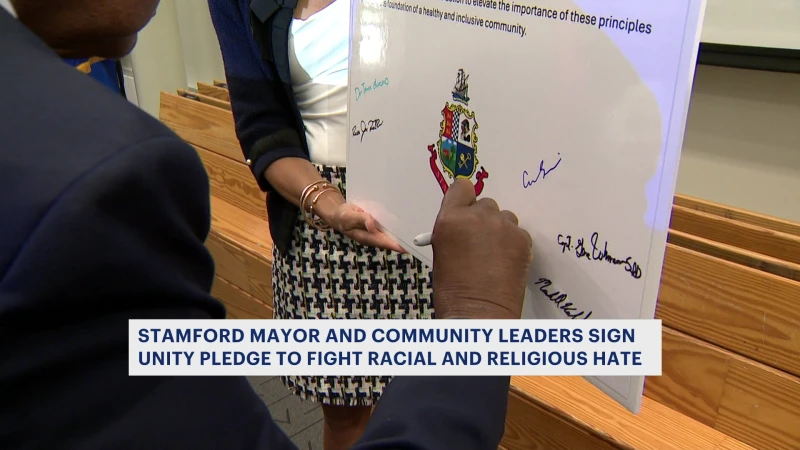 Story image: Stamford leaders sign unity pledge to fight racial, religious hate