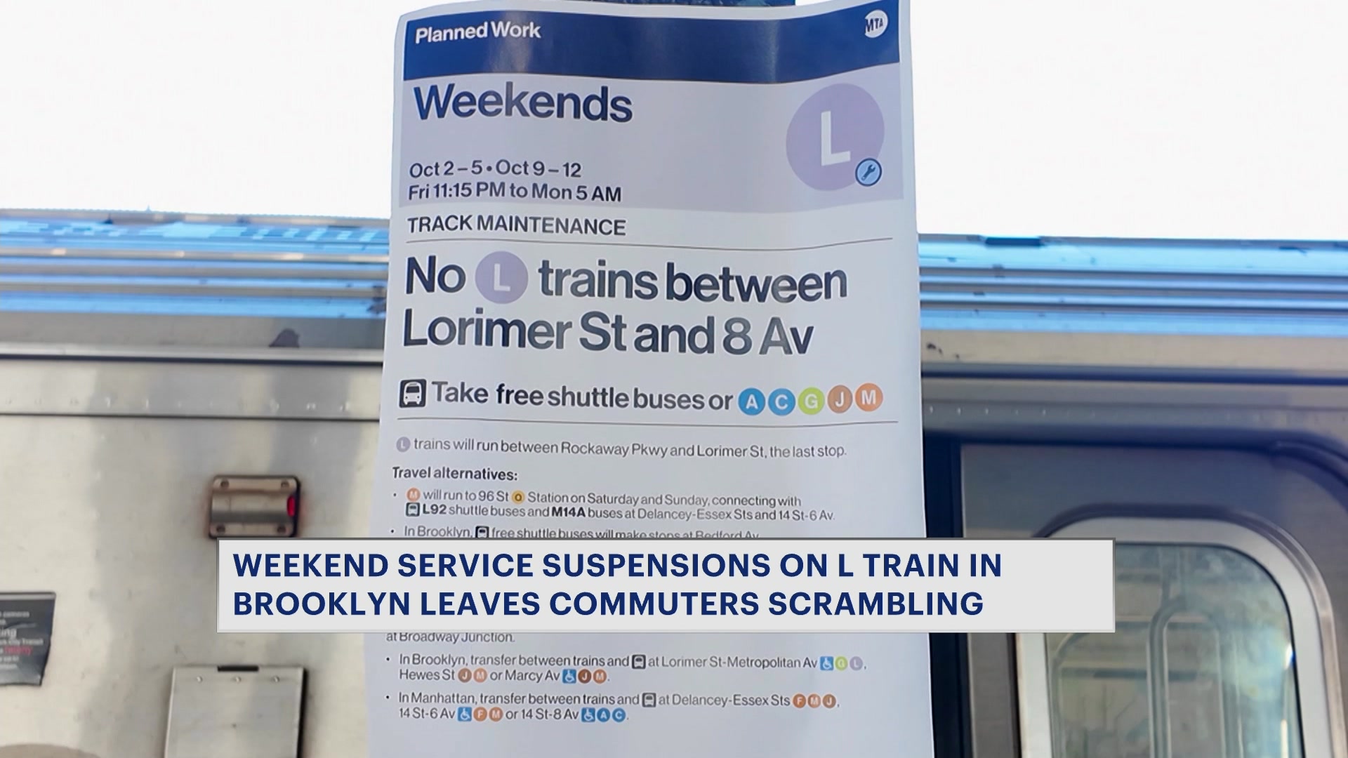 Riders face L train shutdown between Brooklyn and Manhattan this weekend