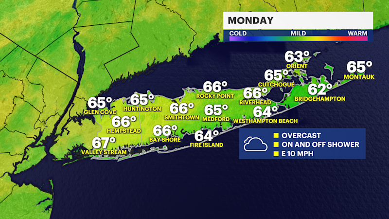 Story image: Wet start to the week on Long Island; sunshine returns midweek