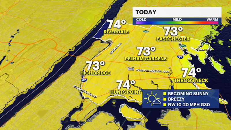 Story image: Mostly sunny skies and windy conditions in the Bronx