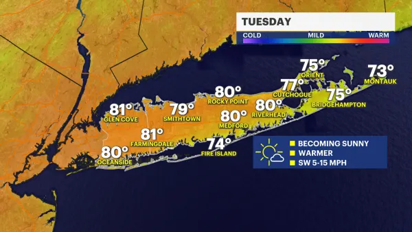 Sunny and warm temps for Tuesday across Long Island 